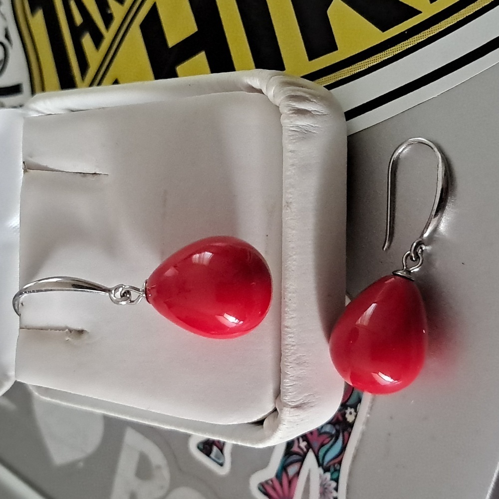 Red Shell Pearl Earrings In 925 Sterling Silver - Picture 3 of 3